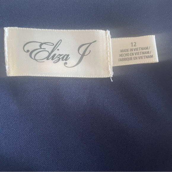 Eliza J Women's Surplice Blouson Dress Navy Blue Pink Jersey Flutter Hem Size 12 - Picture 5 of 5